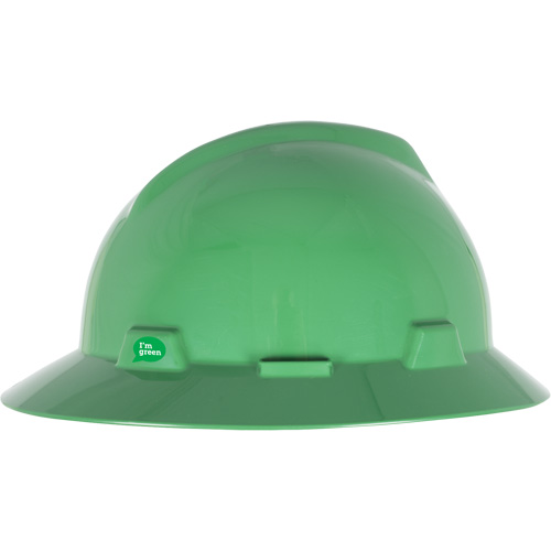 Casque de s&eacute;curit&eacute; &agrave; bord complet V-Gard GREEN avec fentes, R&eacute;pond aux normes CSA type 1, Suspension Rochet Ottawa Fastener Supply