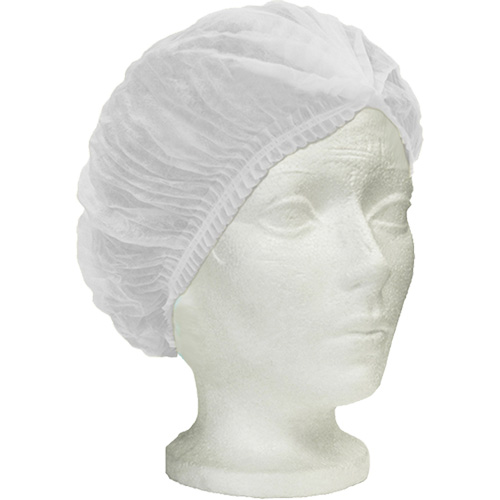 Ronco Care Pleated Bouffant Cap, Polypropylene, 24", White Ottawa Fastener Supply