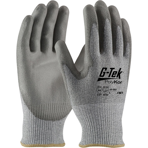 Gants r&eacute;sistants aux coupures G-Tek PolyKor, Taille Petit, Calibre 13, Rev&ecirc;tement Polyur&eacute;thane, Enveloppe en Poly&eacute;thyl&egrave;ne, ASTM ANSI niveau A4/EN 388 niveau 5/EN 388 niveau D Ottawa Fastener Supply