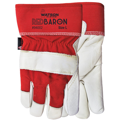 Gants d'ajusteur Red Baron, Grand, Paume en Cuir fleur de vache, Doublure en Tissu-laine Ottawa Fastener Supply