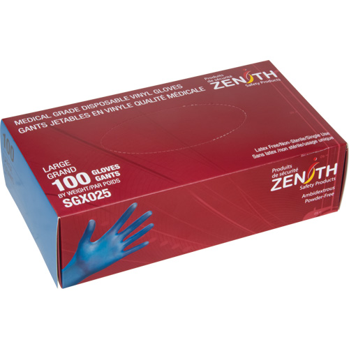 Medical-Grade Disposable Gloves, X-Large, Vinyl, 4.5-mil, Powder-Free, Blue, Class 2 Ottawa Fastener Supply