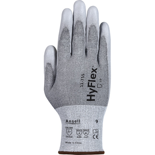 HyFlex&reg; 11-755 Cut Resistant Gloves, Size 6, 18 Gauge, Polyurethane Coated, Polyester/HPPE/Tungsten/Spandex Shell, ASTM ANSI Level A5/EN 388 Level E Ottawa Fastener Supply