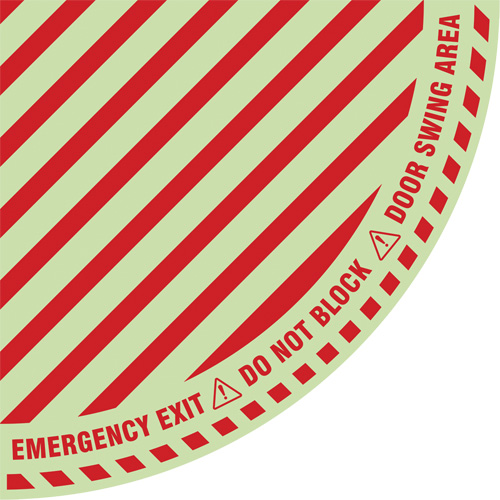 "Emergency Exit" Quarter Circle Swing Door Floor Sign, Adhesive, English with Pictogram Ottawa Fastener Supply