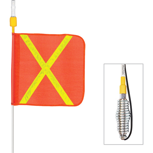 Tiges de s&eacute;curit&eacute; tout-temps de s&eacute;rie lourde avec lumi&egrave;re DEL constante Safety Whip, Fixation Ressort, Hauteur 3', Orange avec X r&eacute;fl&eacute;chissant Ottawa Fastener Supply