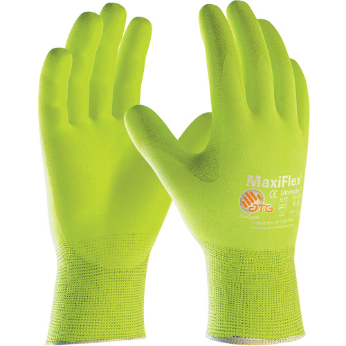 Gants sans coutures haute visibilit&eacute; ATG MaxiFlex Ultimate, Grand, R&ecirc;vetement Nitrile, Calibre 15, Enveloppe en Nylon/&eacute;lasthanne Ottawa Fastener Supply