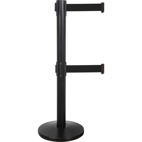 Barri&egrave;re pour le contr&ocirc;le des foules &agrave; courroie double, Acier, 35" h, Ruban Noir, Longueur du ruban 7' Ottawa Fastener Supply