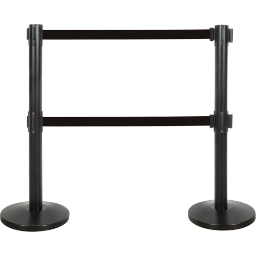 Barri&egrave;re pour le contr&ocirc;le des foules &agrave; courroie double, Acier, 35" h, Ruban Noir, Longueur du ruban 7' Ottawa Fastener Supply