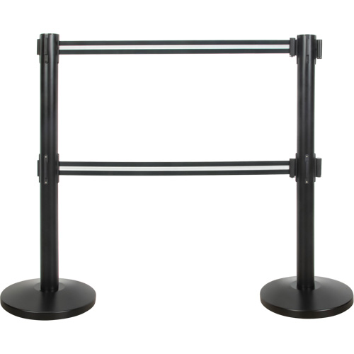 Dual Belt Crowd Control Barrier, Steel, 35" H, Black/White Tape, 7' Tape Length Ottawa Fastener Supply