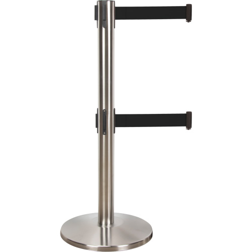 Barri&egrave;re pour le contr&ocirc;le des foules &agrave; courroie double, Acier, 35" h, Ruban Noir, Longueur du ruban 7' Ottawa Fastener Supply