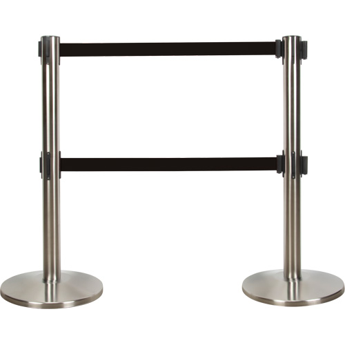 Barri&egrave;re pour le contr&ocirc;le des foules &agrave; courroie double, Acier, 35" h, Ruban Noir, Longueur du ruban 7' Ottawa Fastener Supply