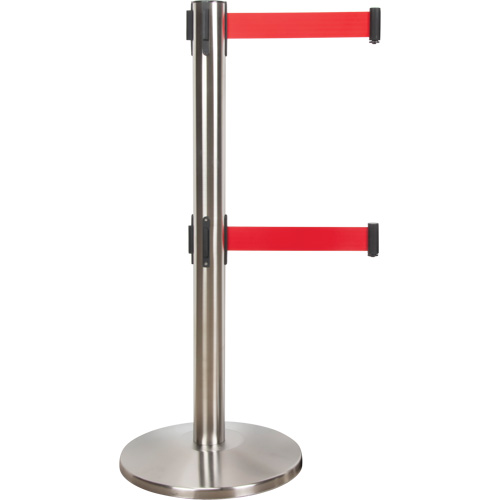 Dual Belt Crowd Control Barrier, Steel, 35" H, Red Tape, 7' Tape Length Ottawa Fastener Supply