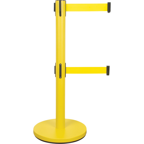Barri&egrave;re pour le contr&ocirc;le des foules &agrave; courroie double, Acier, 35" h, Ruban Jaune, Longueur du ruban 7' Ottawa Fastener Supply