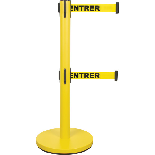 Barri&egrave;re pour le contr&ocirc;le des foules &agrave; courroie double, Acier, 35" h, Ruban Jaune, Longueur du ruban 7' Ottawa Fastener Supply
