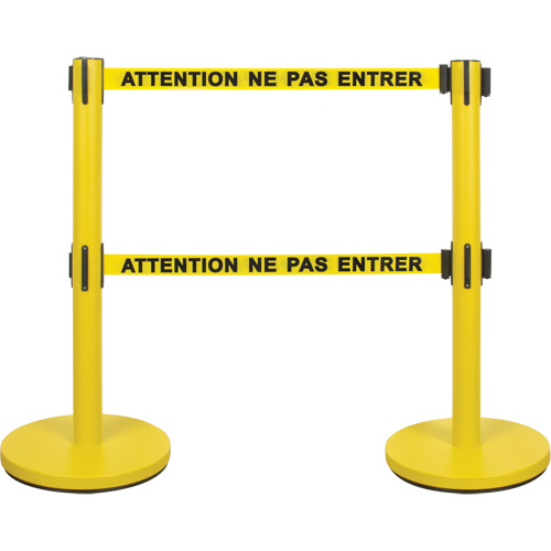 Barri&egrave;re pour le contr&ocirc;le des foules &agrave; courroie double, Acier, 35" h, Ruban Jaune, Longueur du ruban 7' Ottawa Fastener Supply