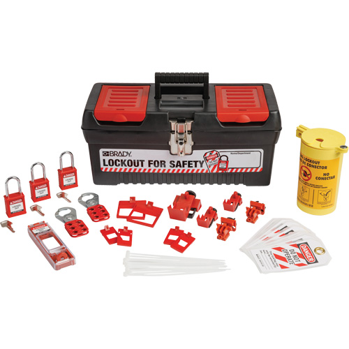 Electrical Lockout Tagout Kit with Nylon Safety Lockout Padlocks in Toolbox, Electrical Kit, 33 Components Ottawa Fastener Supply