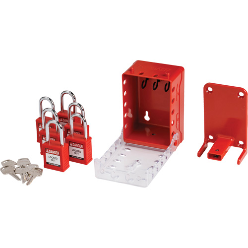 Ultra Compact Group Lockout Box with Nylon Safety Lockout Padlocks, Red Ottawa Fastener Supply