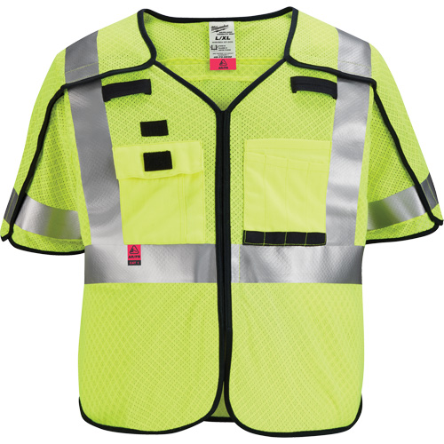 Breakaway Mesh Safety Vest, Black/High Visibility Lime-Yellow, Medium/Small Ottawa Fastener Supply
