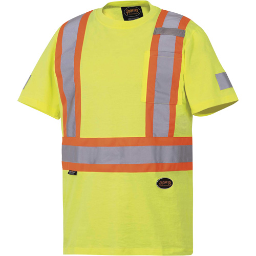6980 Safety T-Shirt, Cotton, Medium, High Visibility Lime-Yellow Ottawa Fastener Supply
