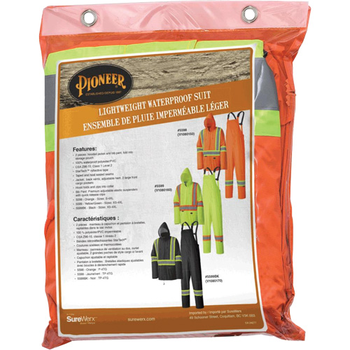 5598 Lightweight Waterproof Rain Suit, Polyester/PVC, Small, High Visibility Orange Ottawa Fastener Supply