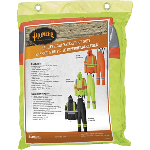 5599 Combinaison de pluie imperm&eacute;able et l&eacute;g&egrave;re, Polyester/PVC, T-petit, Jaune lime haute visibilit&eacute; Ottawa Fastener Supply