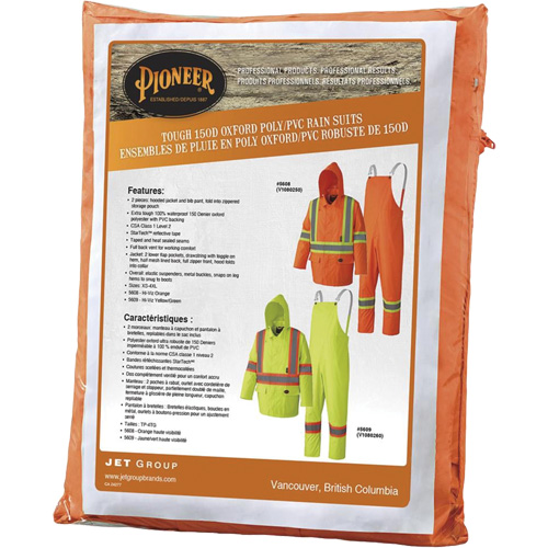 5608 210D Waterproof Rain Suit, Polyester/PVC, Small, High Visibility Orange Ottawa Fastener Supply
