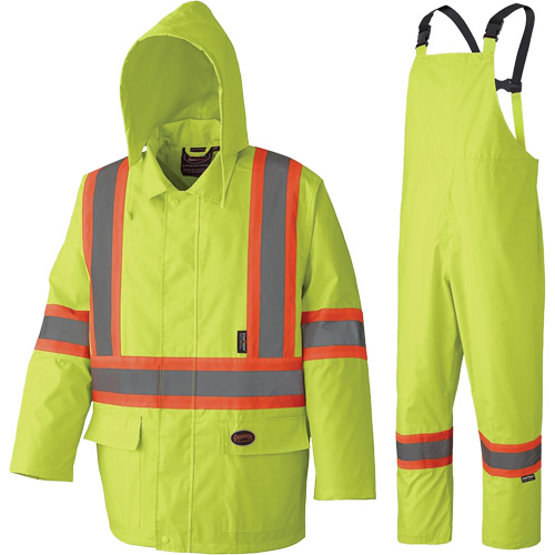 5609 210D Waterproof Rain Suit, Polyester/PVC, X-Small, High Visibility Lime-Yellow Ottawa Fastener Supply