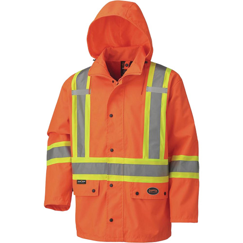 5575A Veste de s&eacute;curit&eacute; imperm&eacute;able avec capuchon amovible 450D, Polyester, Orange haute visibilit&eacute;, Moyen Ottawa Fastener Supply