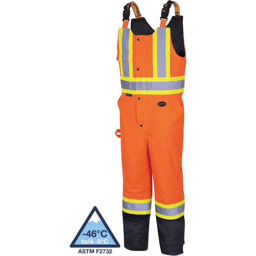 5040BB Waterproof Quilted Bib Pants, Polyester, X-Small, Black/High Visibility Orange Ottawa Fastener Supply