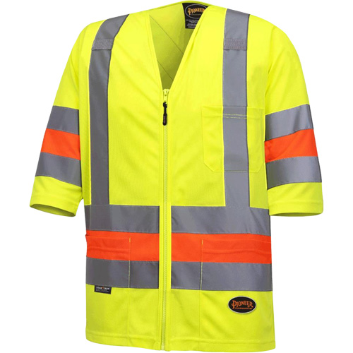 6019 Short-Sleeved Quebec Traffic Control Shirt, Polyester, X-Small, High Visibility Lime-Yellow Ottawa Fastener Supply