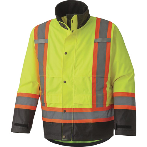 5401 300D Trilobal Ripstop Waterproof Safety Jacket, Polyester, Black/High Visibility Lime-Yellow, X-Small Ottawa Fastener Supply