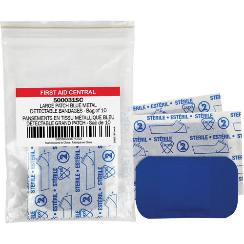 Blue Adhesive Bandages, Rectangular/Square, 3", Fabric Metal Detectable, Non-Sterile Ottawa Fastener Supply
