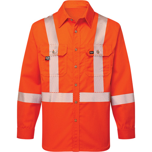Ultrasoft&reg; Flame Resistant Deluxe Segmented Striped Work Shirt, X-Large (Tall), Orange Ottawa Fastener Supply