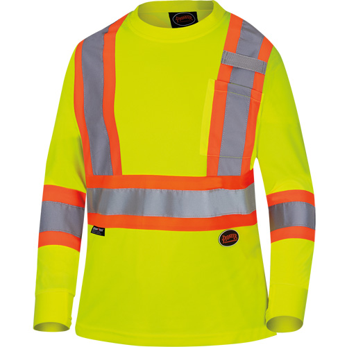 6969 Women's Bird's-Eye Long-Sleeved Safety Shirt, Polyester, X-Small, High Visibility Lime-Yellow Ottawa Fastener Supply