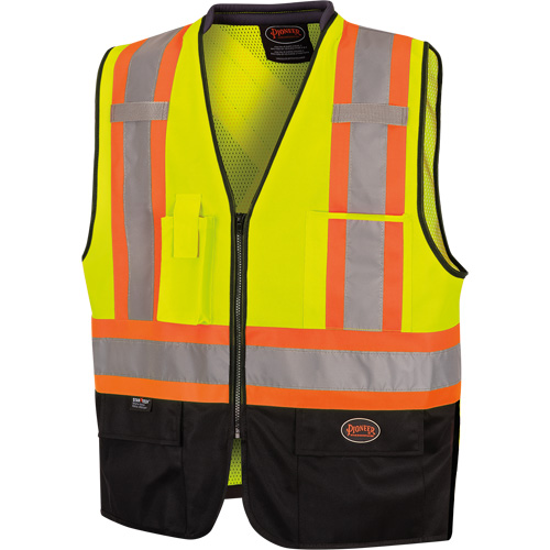 6895 Veste de s&eacute;curit&eacute; haute visibilit&eacute; bicolore avec fermeture &agrave; glissi&egrave;re sur tout le devant, Noir/Jaune lime haute visibilit&eacute;, 2T-Grand/3T-Grand, Polyester Ottawa Fastener Supply