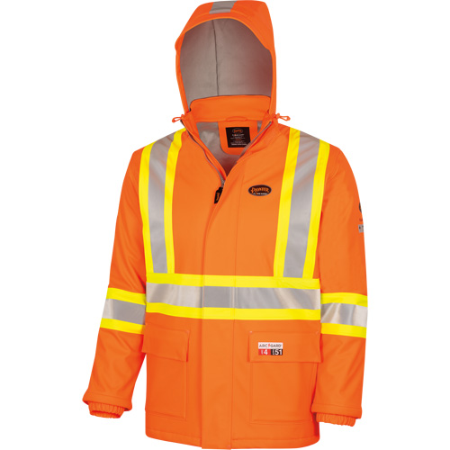 5884 Manteau imperm&eacute;able ignifuge et r&eacute;sistant aux arcs &eacute;lectriques avec capuchon Flash-Gard, Petit, Orange haute visibilit&eacute;, 51 cal/cm² Ottawa Fastener Supply