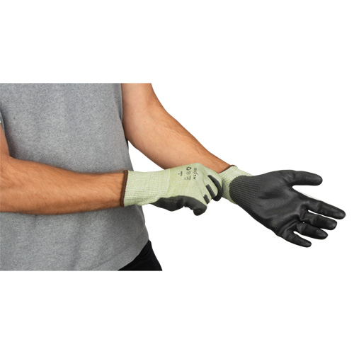 Gants &eacute;lastiques &eacute;cologiques sans coutures r&eacute;sistants &agrave; la coupe, Taille 10, Calibre 13, Rev&ecirc;tement Polyur&eacute;thane, Enveloppe en PEHP/rPET, ASTM ANSI niveau A4 Ottawa Fastener Supply