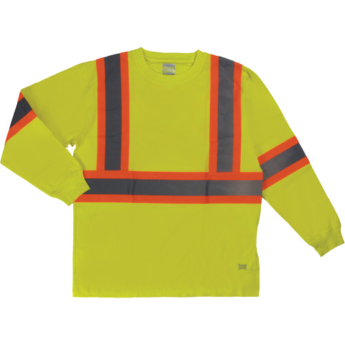 Long Sleeve Safety T-Shirt, Cotton, X-Small, High Visibility Lime-Yellow Ottawa Fastener Supply