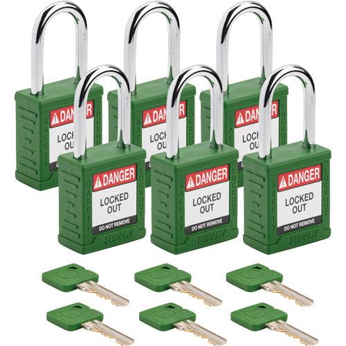 Velocity Lockout Padlocks, Green, Keyed Different, Nylon, 1-1/2" Width Ottawa Fastener Supply