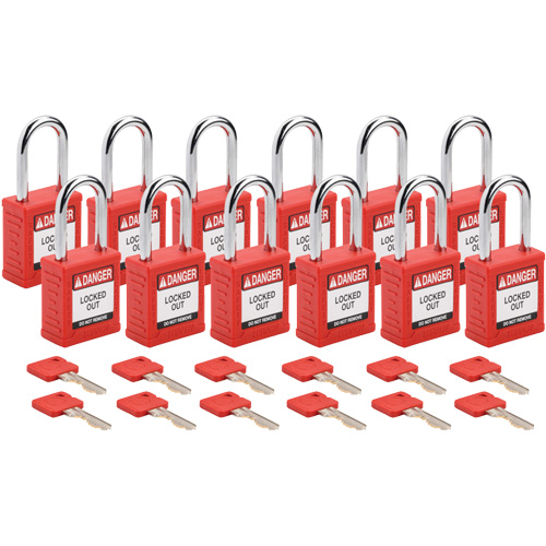 Velocity Lockout Padlocks, Red, Keyed Alike, Nylon, 1-1/2" Width Ottawa Fastener Supply