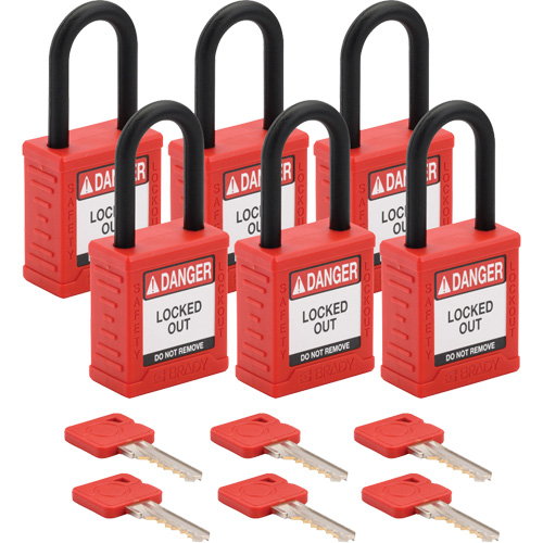 Velocity Lockout Padlocks, Red, Keyed Different, Nylon, 1-1/2" Width Ottawa Fastener Supply