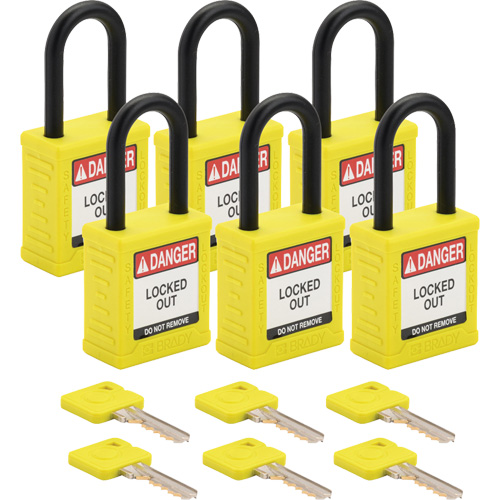 Velocity Lockout Padlocks, Yellow, Keyed Different, Nylon, 1-1/2" Width Ottawa Fastener Supply