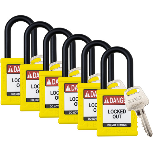 Velocity Lockout Padlocks, Yellow, Keyed Alike, Nylon, 1-1/2" Width Ottawa Fastener Supply