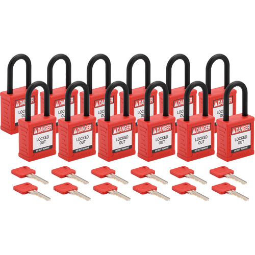 Velocity Lockout Padlocks, Red, Keyed Different, Nylon, 1-1/2" Width Ottawa Fastener Supply