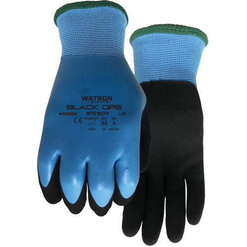 Stealth Black Ops Water-Resistant Gloves, Size Small, 15 Gauge, Rubber Latex Coated, Glass Fibre/Polyester Shell, ASTM ANSI Level A4 Ottawa Fastener Supply