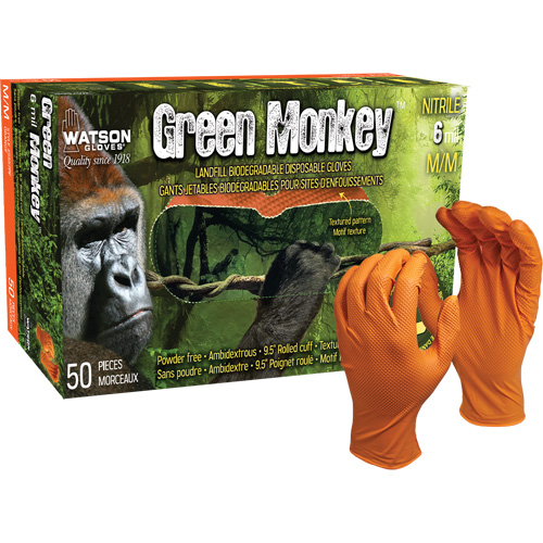 Green Monkey Disposable Gloves, Small, Nitrile, 6-mil, Powder-Free, Orange Ottawa Fastener Supply