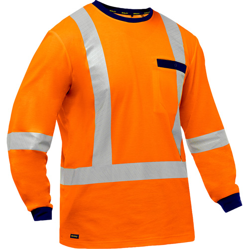 Bisley&reg; X-Back Long Sleeve Shirt, Poly-Cotton, Small, High Visibility Orange Ottawa Fastener Supply