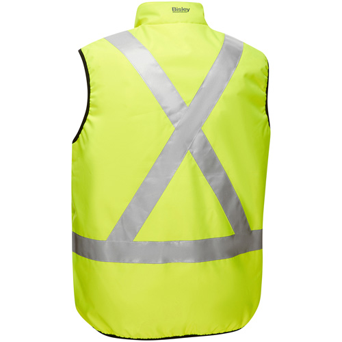 Bisley&reg; X-Back Reversible Puffer Vest, High Visibility Lime-Yellow, 4X-Large, Polyester Ottawa Fastener Supply