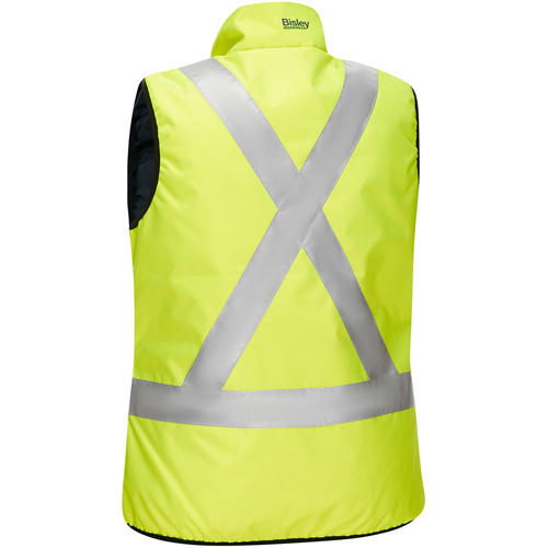 Bisley&reg; X-Back Women's Contoured Reversible Puffer Vest, High Visibility Lime-Yellow, Large, Polyester Ottawa Fastener Supply