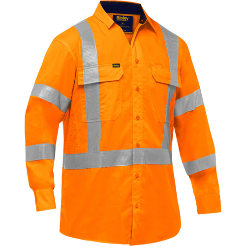 Bisley&reg; X-Back Long Sleeve Work Shirt with X-Airflow, Poly-Cotton, Small, High Visibility Orange Ottawa Fastener Supply