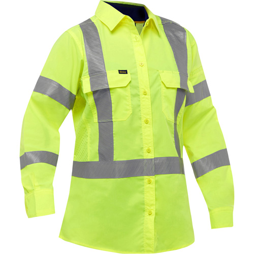 Chemise de travail &agrave; manches longues et X au dos Bisley avec X-Airflow pour femmes, Poly-coton, Petit, Jaune lime haute visibilit&eacute; Ottawa Fastener Supply